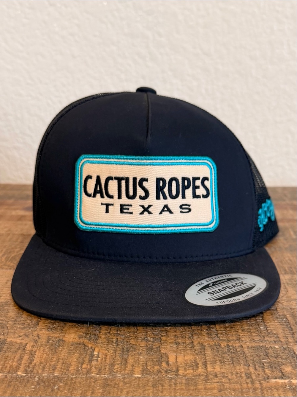 Hooey Cactus Ropes Texas Trucker Hat Snap back - Black with Teal Patch